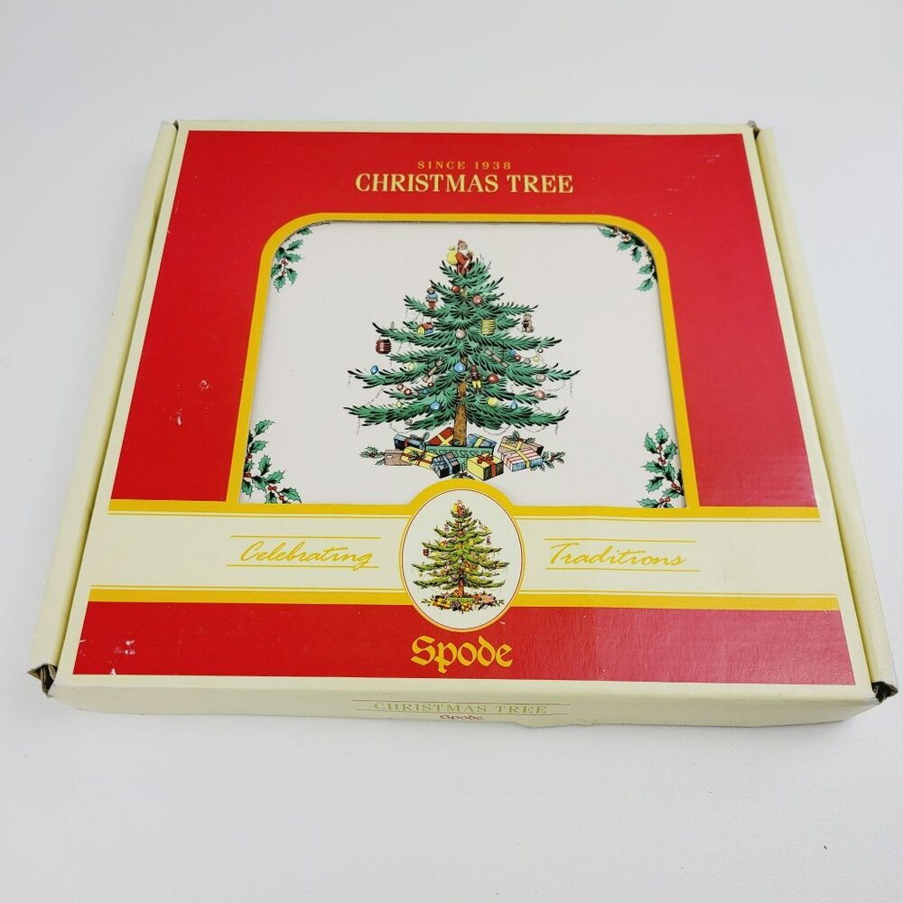 Spode Christmas Tree 10" Wood Frame Trivet with Box Festive Holiday Tableware